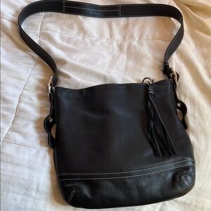 Coach Black Leather Shoulder Bag with Tassel Detail